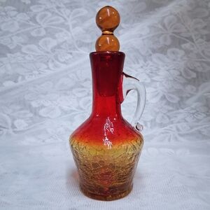 Vintage Kanawha Amberina Crackle Glass Cruet Pitcher With Bubble Stopper